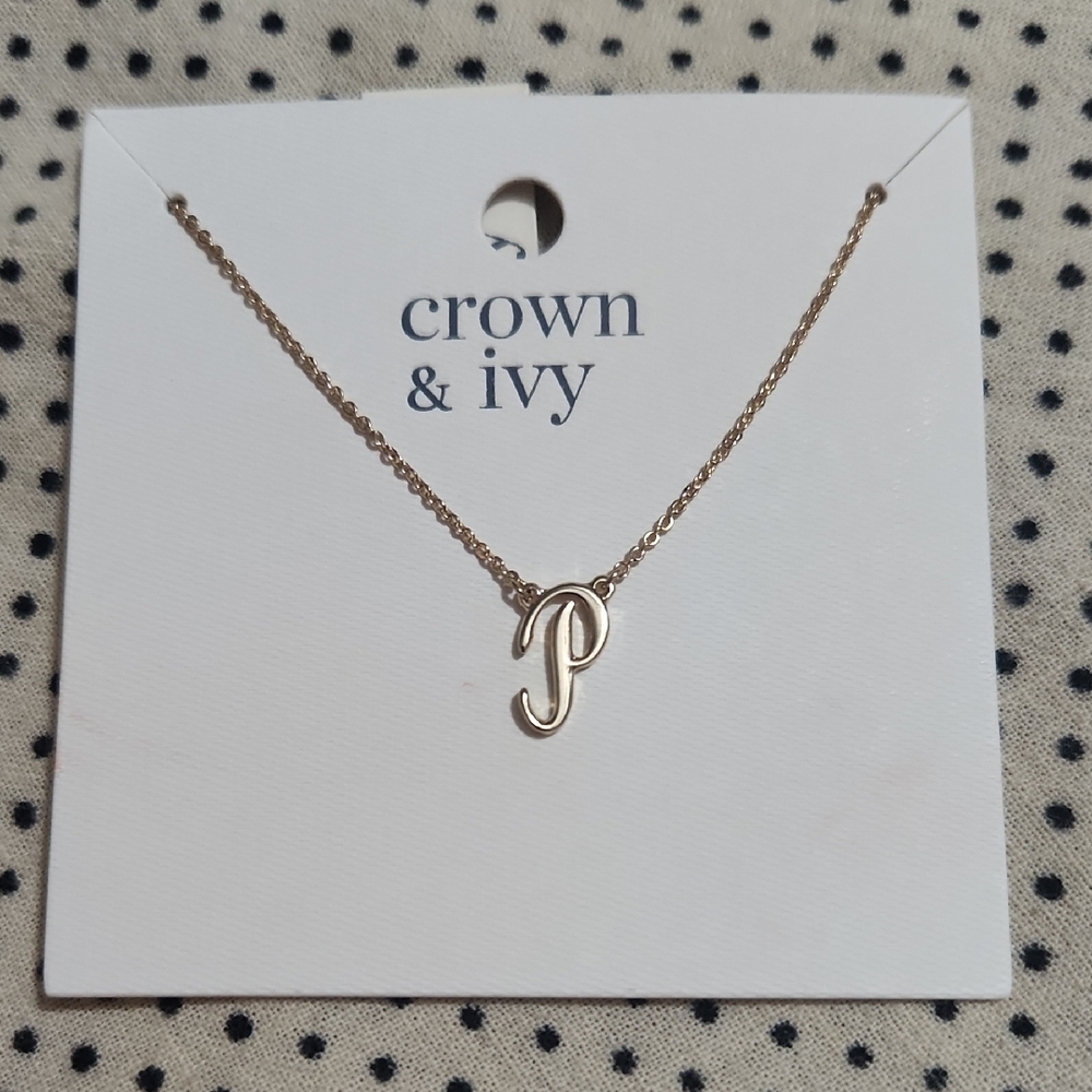 Crown & Ivy Gold Initial P Necklace NWT